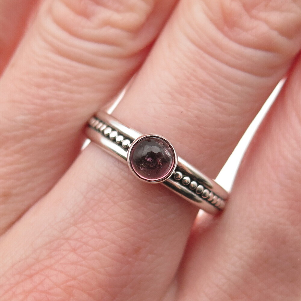925 Sterling Silver Vintage Real Rhodolite Dotted Oxidized Ring Size 8.5
